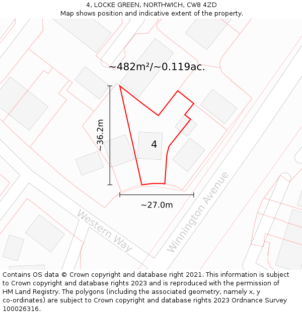 4, LOCKE GREEN, NORTHWICH, CW8 4ZD: Plot and title map