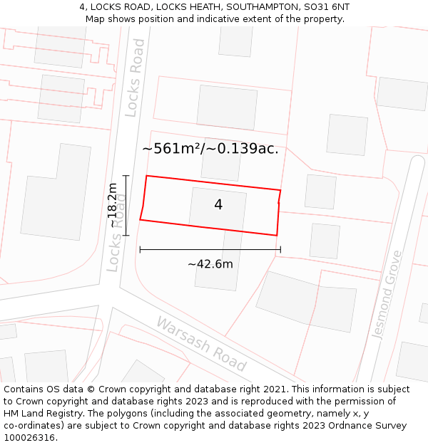 4, LOCKS ROAD, LOCKS HEATH, SOUTHAMPTON, SO31 6NT: Plot and title map