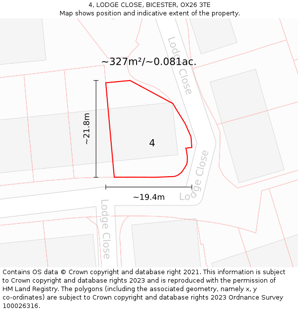 4, LODGE CLOSE, BICESTER, OX26 3TE: Plot and title map