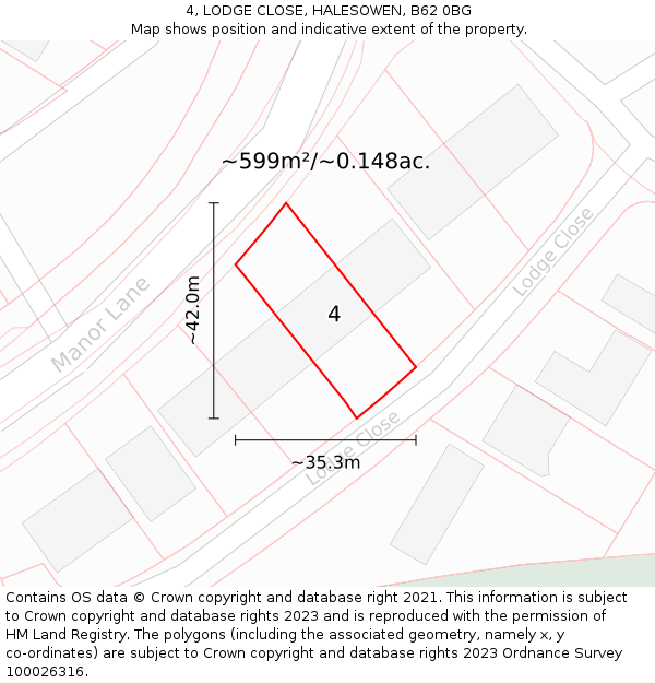 4, LODGE CLOSE, HALESOWEN, B62 0BG: Plot and title map