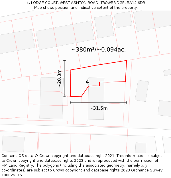 4, LODGE COURT, WEST ASHTON ROAD, TROWBRIDGE, BA14 6DR: Plot and title map