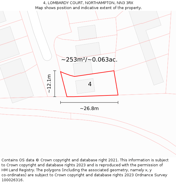 4, LOMBARDY COURT, NORTHAMPTON, NN3 3RX: Plot and title map