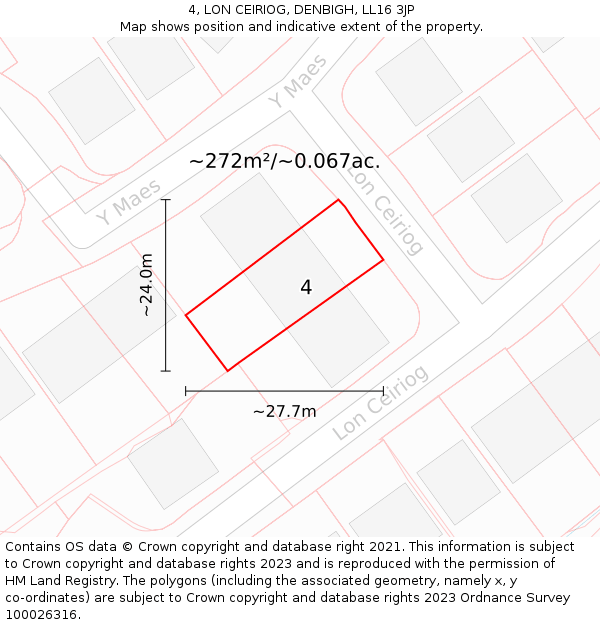 4, LON CEIRIOG, DENBIGH, LL16 3JP: Plot and title map