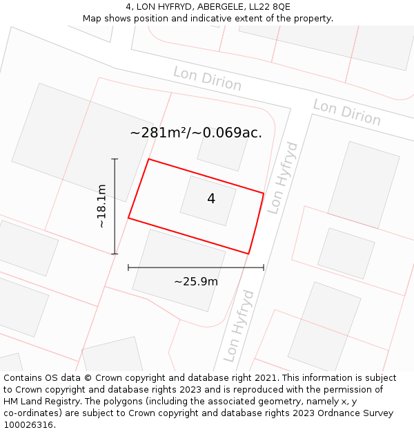 4, LON HYFRYD, ABERGELE, LL22 8QE: Plot and title map