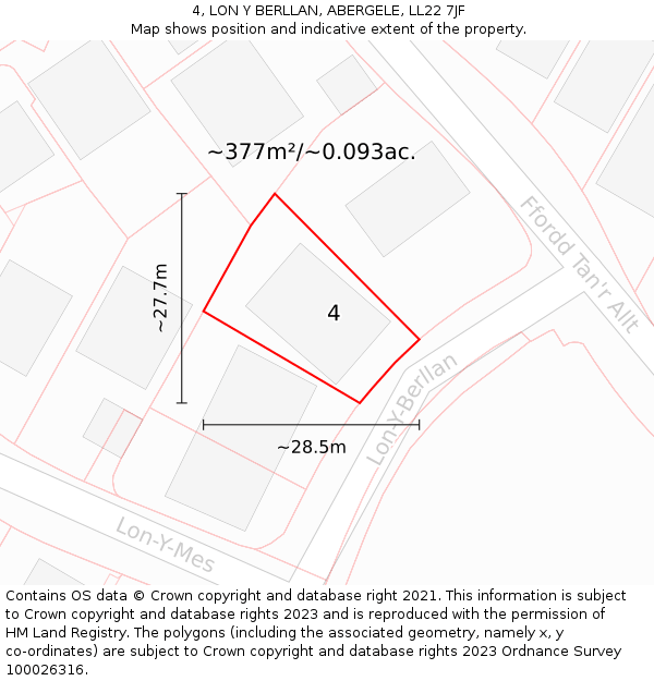 4, LON Y BERLLAN, ABERGELE, LL22 7JF: Plot and title map