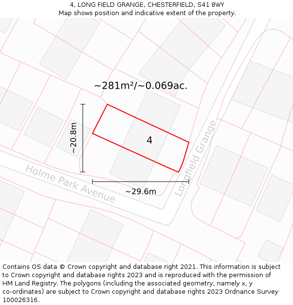 4, LONG FIELD GRANGE, CHESTERFIELD, S41 8WY: Plot and title map