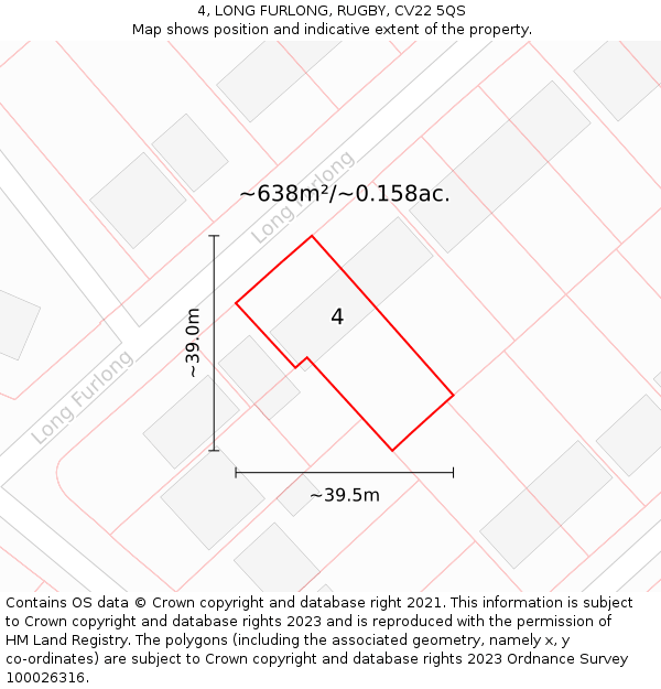 4, LONG FURLONG, RUGBY, CV22 5QS: Plot and title map