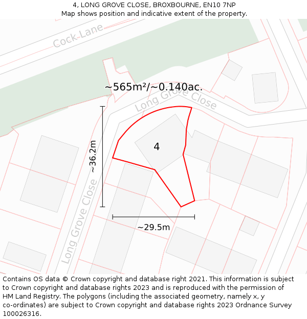 4, LONG GROVE CLOSE, BROXBOURNE, EN10 7NP: Plot and title map