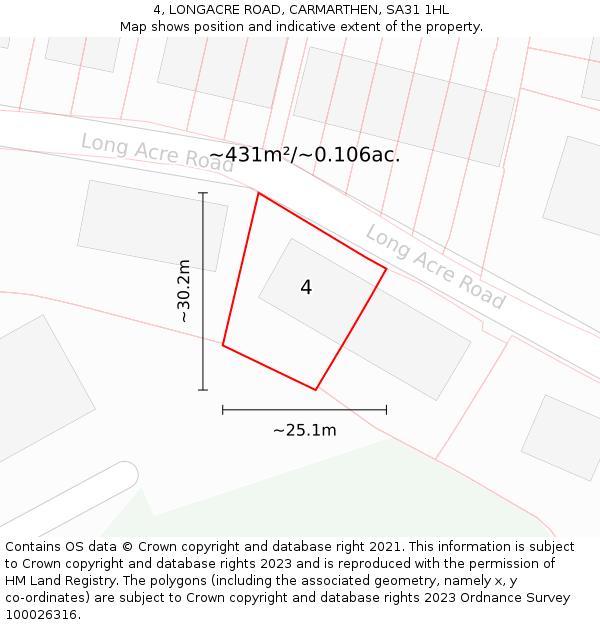 4, LONGACRE ROAD, CARMARTHEN, SA31 1HL: Plot and title map