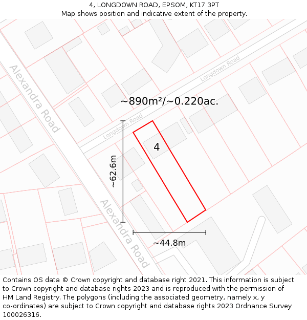 4, LONGDOWN ROAD, EPSOM, KT17 3PT: Plot and title map