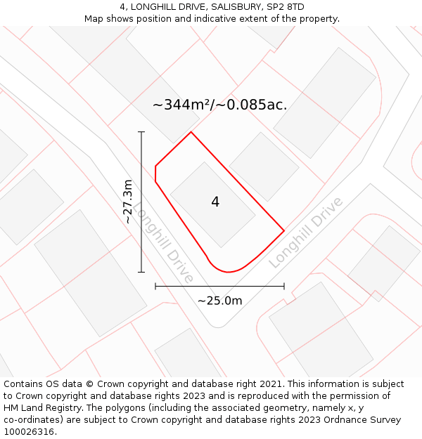 4, LONGHILL DRIVE, SALISBURY, SP2 8TD: Plot and title map