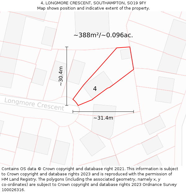 4, LONGMORE CRESCENT, SOUTHAMPTON, SO19 9FY: Plot and title map