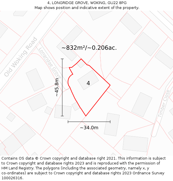 4, LONGRIDGE GROVE, WOKING, GU22 8PG: Plot and title map