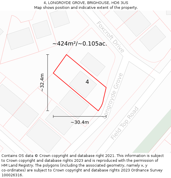 4, LONGROYDE GROVE, BRIGHOUSE, HD6 3US: Plot and title map