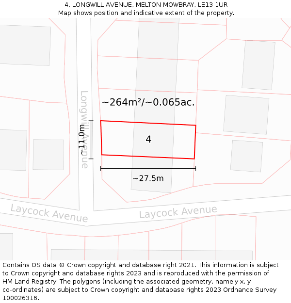 4, LONGWILL AVENUE, MELTON MOWBRAY, LE13 1UR: Plot and title map