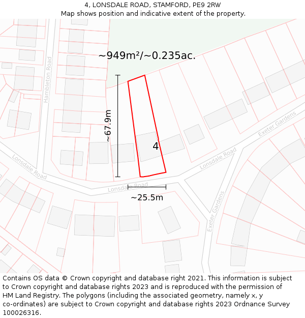 4, LONSDALE ROAD, STAMFORD, PE9 2RW: Plot and title map