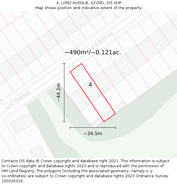 4, LORD AVENUE, ILFORD, IG5 0HP: Plot and title map
