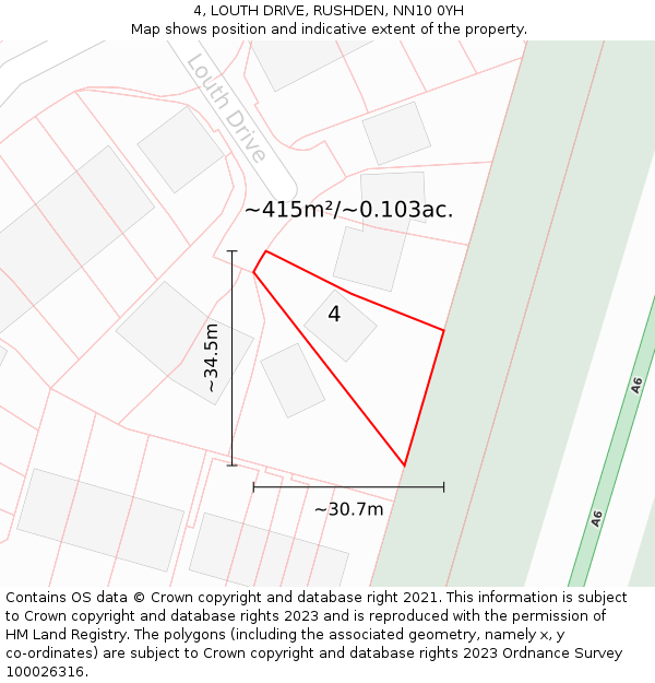 4, LOUTH DRIVE, RUSHDEN, NN10 0YH: Plot and title map