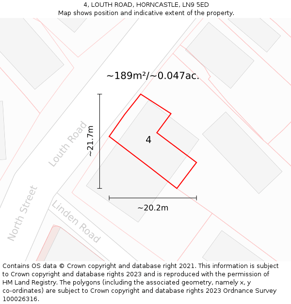 4, LOUTH ROAD, HORNCASTLE, LN9 5ED: Plot and title map