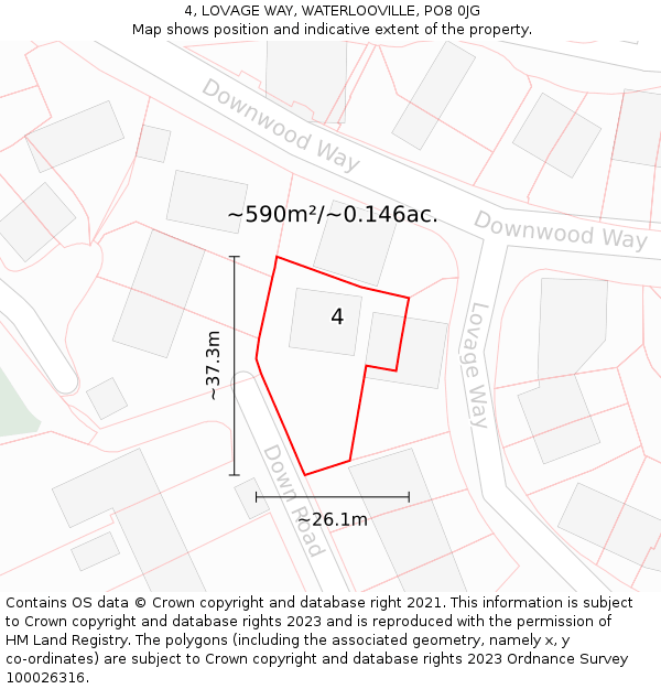 4, LOVAGE WAY, WATERLOOVILLE, PO8 0JG: Plot and title map