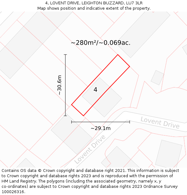 4, LOVENT DRIVE, LEIGHTON BUZZARD, LU7 3LR: Plot and title map