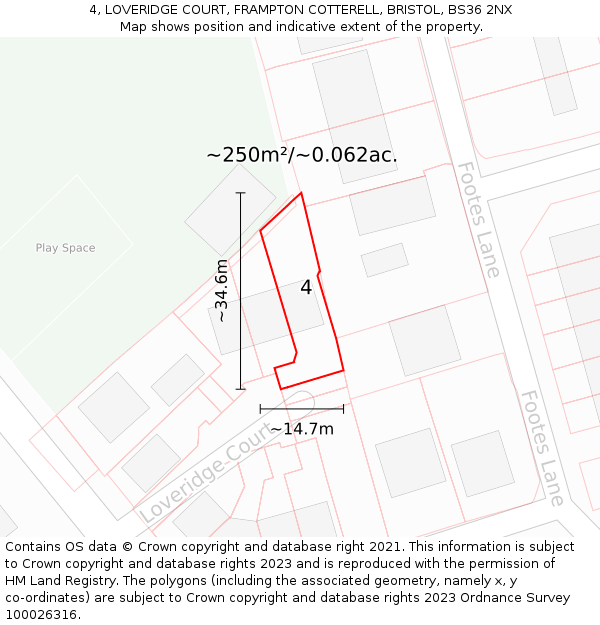 4, LOVERIDGE COURT, FRAMPTON COTTERELL, BRISTOL, BS36 2NX: Plot and title map