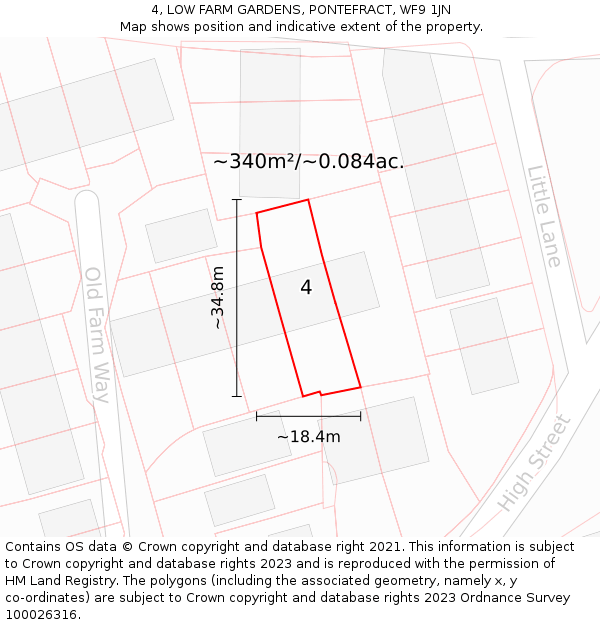 4, LOW FARM GARDENS, PONTEFRACT, WF9 1JN: Plot and title map