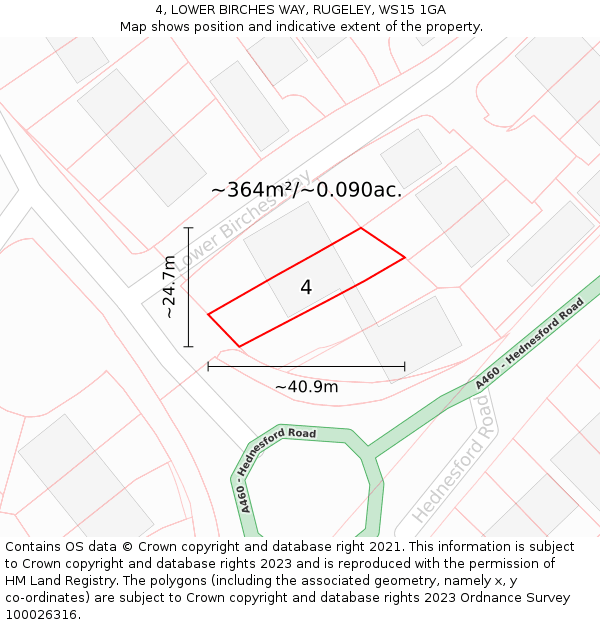 4, LOWER BIRCHES WAY, RUGELEY, WS15 1GA: Plot and title map