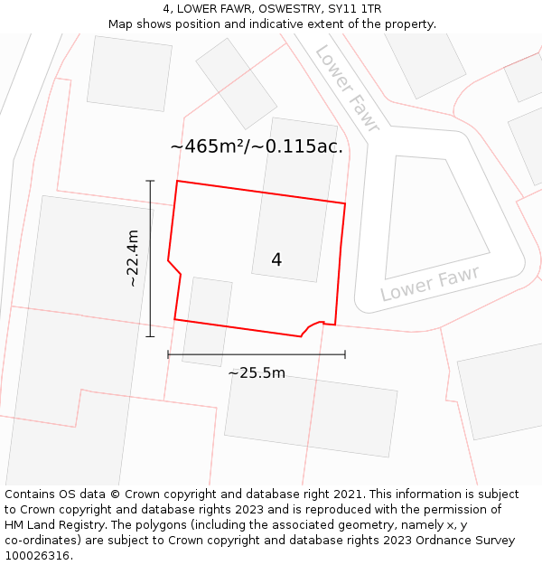 4, LOWER FAWR, OSWESTRY, SY11 1TR: Plot and title map