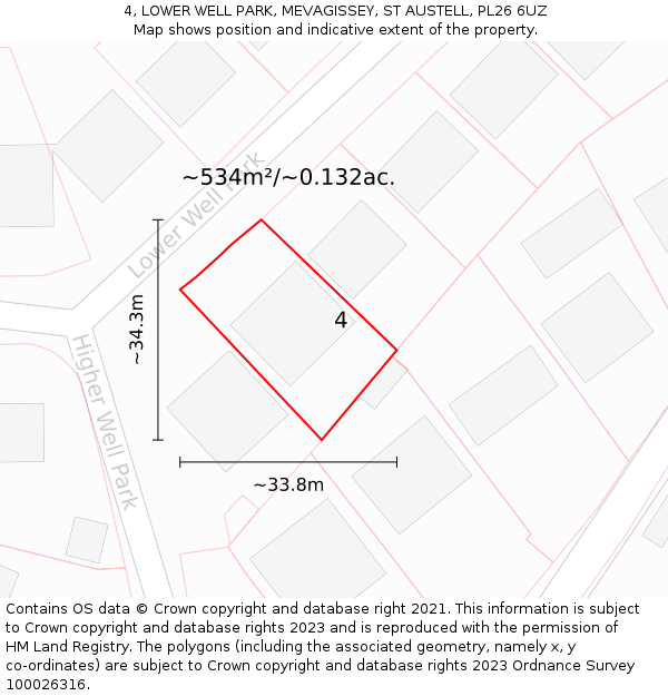 4, LOWER WELL PARK, MEVAGISSEY, ST AUSTELL, PL26 6UZ: Plot and title map