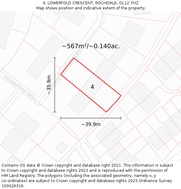 4, LOWERFOLD CRESCENT, ROCHDALE, OL12 7HZ: Plot and title map