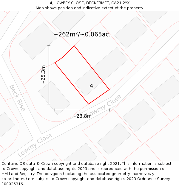 4, LOWREY CLOSE, BECKERMET, CA21 2YX: Plot and title map