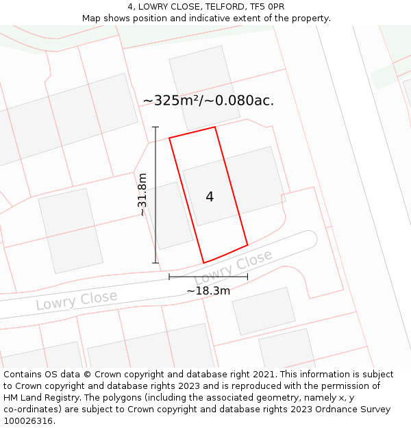 4, LOWRY CLOSE, TELFORD, TF5 0PR: Plot and title map