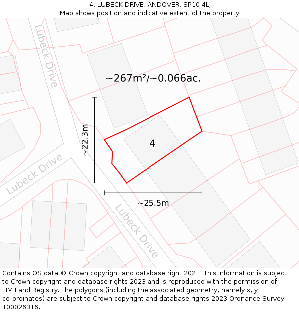 4, LUBECK DRIVE, ANDOVER, SP10 4LJ: Plot and title map