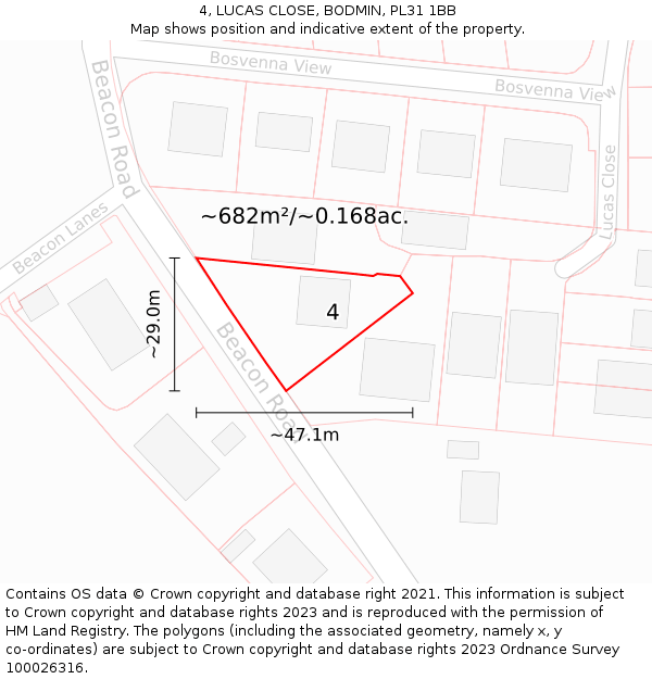 4, LUCAS CLOSE, BODMIN, PL31 1BB: Plot and title map