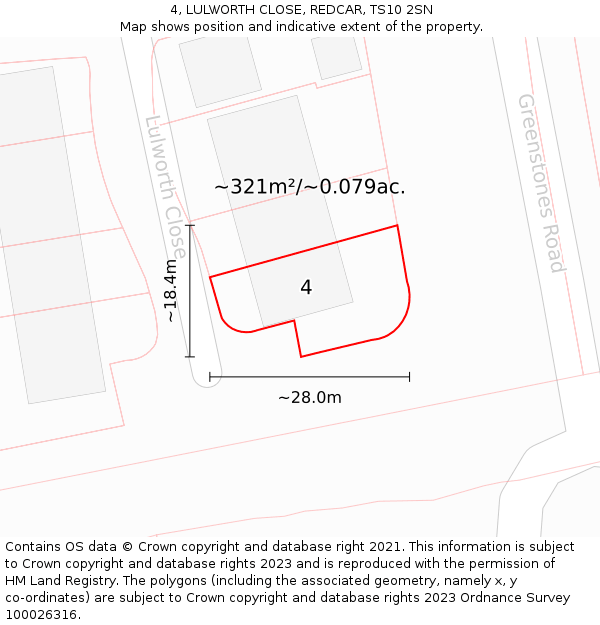 4, LULWORTH CLOSE, REDCAR, TS10 2SN: Plot and title map