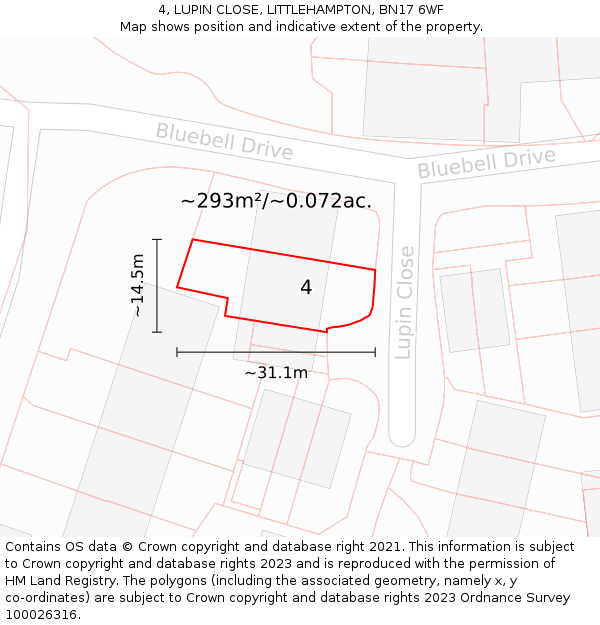 4, LUPIN CLOSE, LITTLEHAMPTON, BN17 6WF: Plot and title map