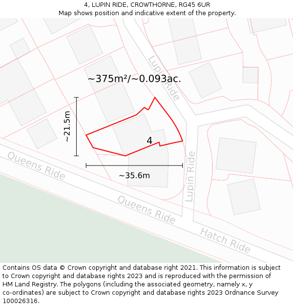 4, LUPIN RIDE, CROWTHORNE, RG45 6UR: Plot and title map