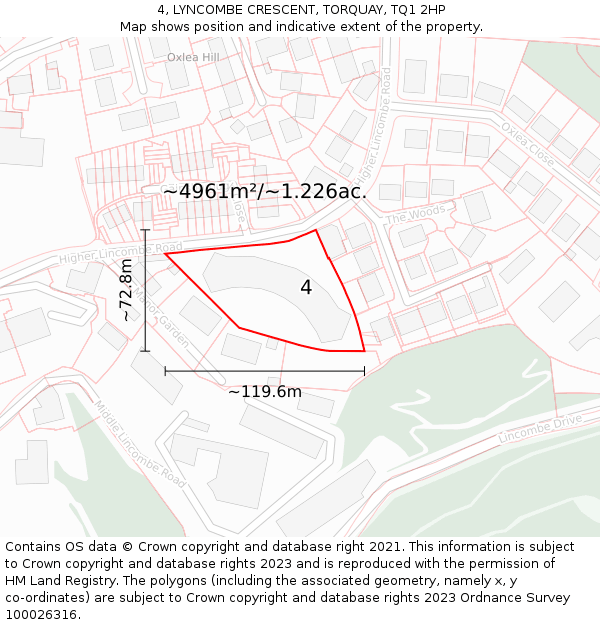 4, LYNCOMBE CRESCENT, TORQUAY, TQ1 2HP: Plot and title map