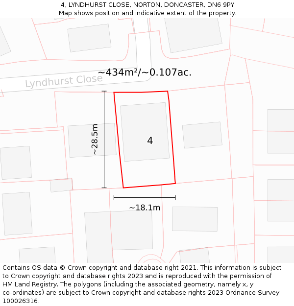 4, LYNDHURST CLOSE, NORTON, DONCASTER, DN6 9PY: Plot and title map