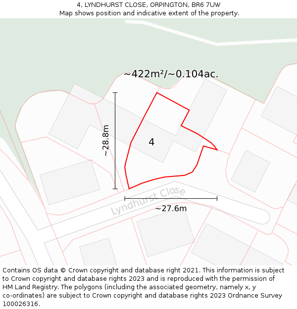 4, LYNDHURST CLOSE, ORPINGTON, BR6 7UW: Plot and title map