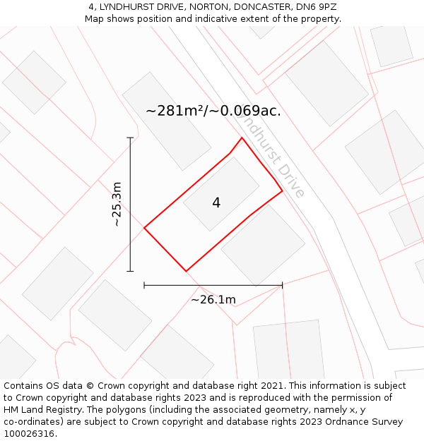 4, LYNDHURST DRIVE, NORTON, DONCASTER, DN6 9PZ: Plot and title map