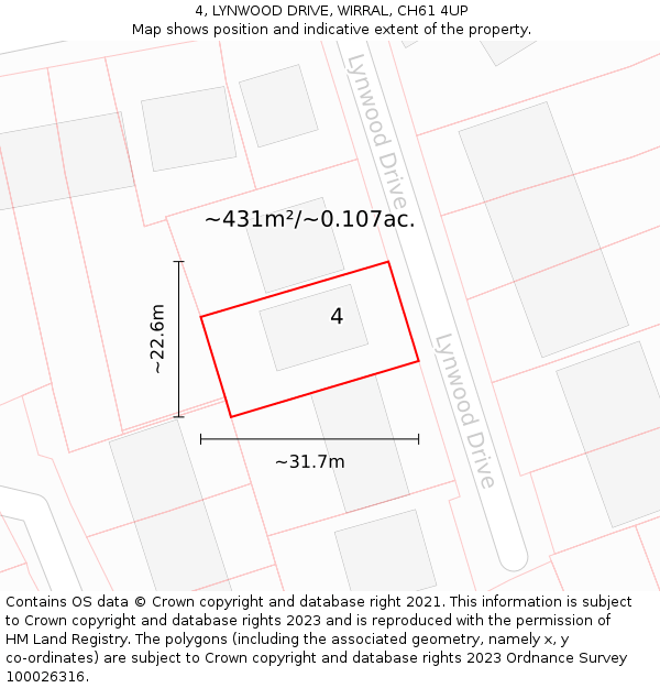 4, LYNWOOD DRIVE, WIRRAL, CH61 4UP: Plot and title map