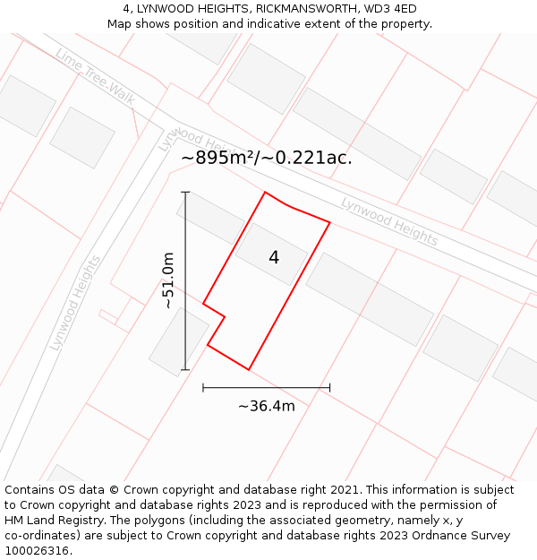 4, LYNWOOD HEIGHTS, RICKMANSWORTH, WD3 4ED: Plot and title map