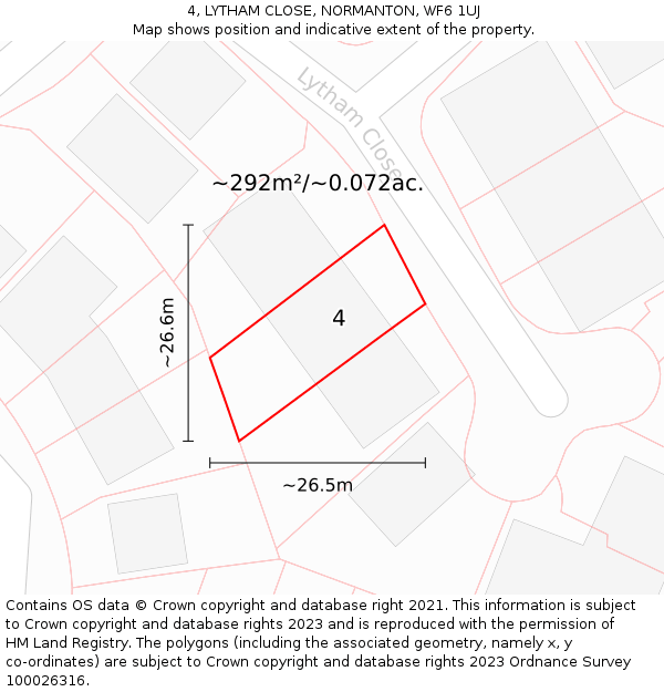 4, LYTHAM CLOSE, NORMANTON, WF6 1UJ: Plot and title map