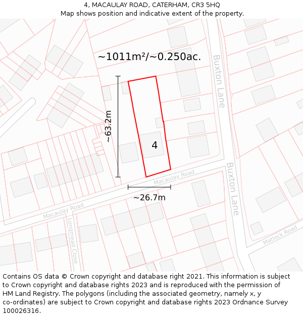 4, MACAULAY ROAD, CATERHAM, CR3 5HQ: Plot and title map