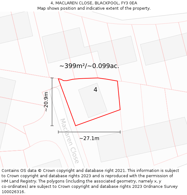 4, MACLAREN CLOSE, BLACKPOOL, FY3 0EA: Plot and title map