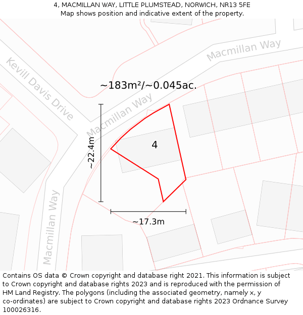 4, MACMILLAN WAY, LITTLE PLUMSTEAD, NORWICH, NR13 5FE: Plot and title map