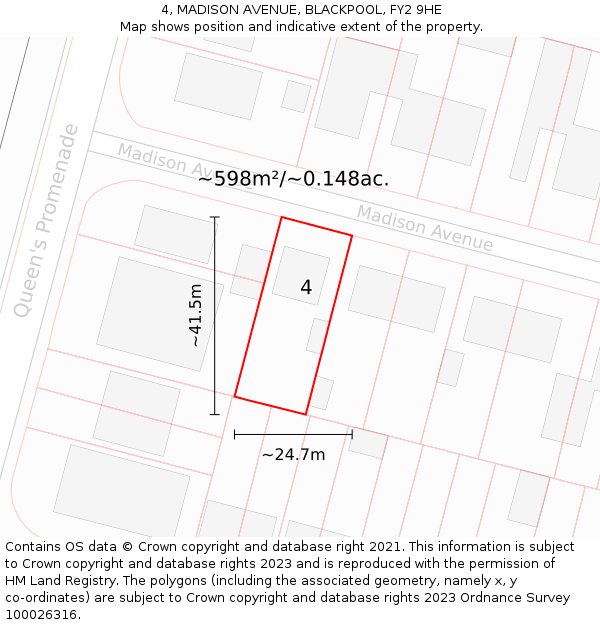4, MADISON AVENUE, BLACKPOOL, FY2 9HE: Plot and title map