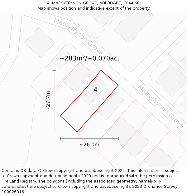 4, MAESYFFYNON GROVE, ABERDARE, CF44 6PJ: Plot and title map